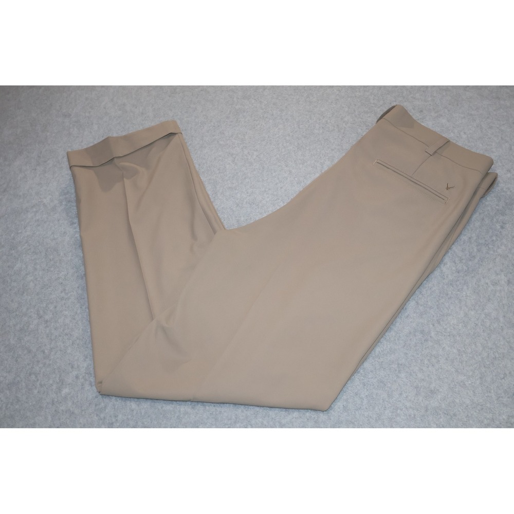Callaway Golf Pants Mens 35x34 Tan C-Tech Pleated Cuffed Performance Trousers **